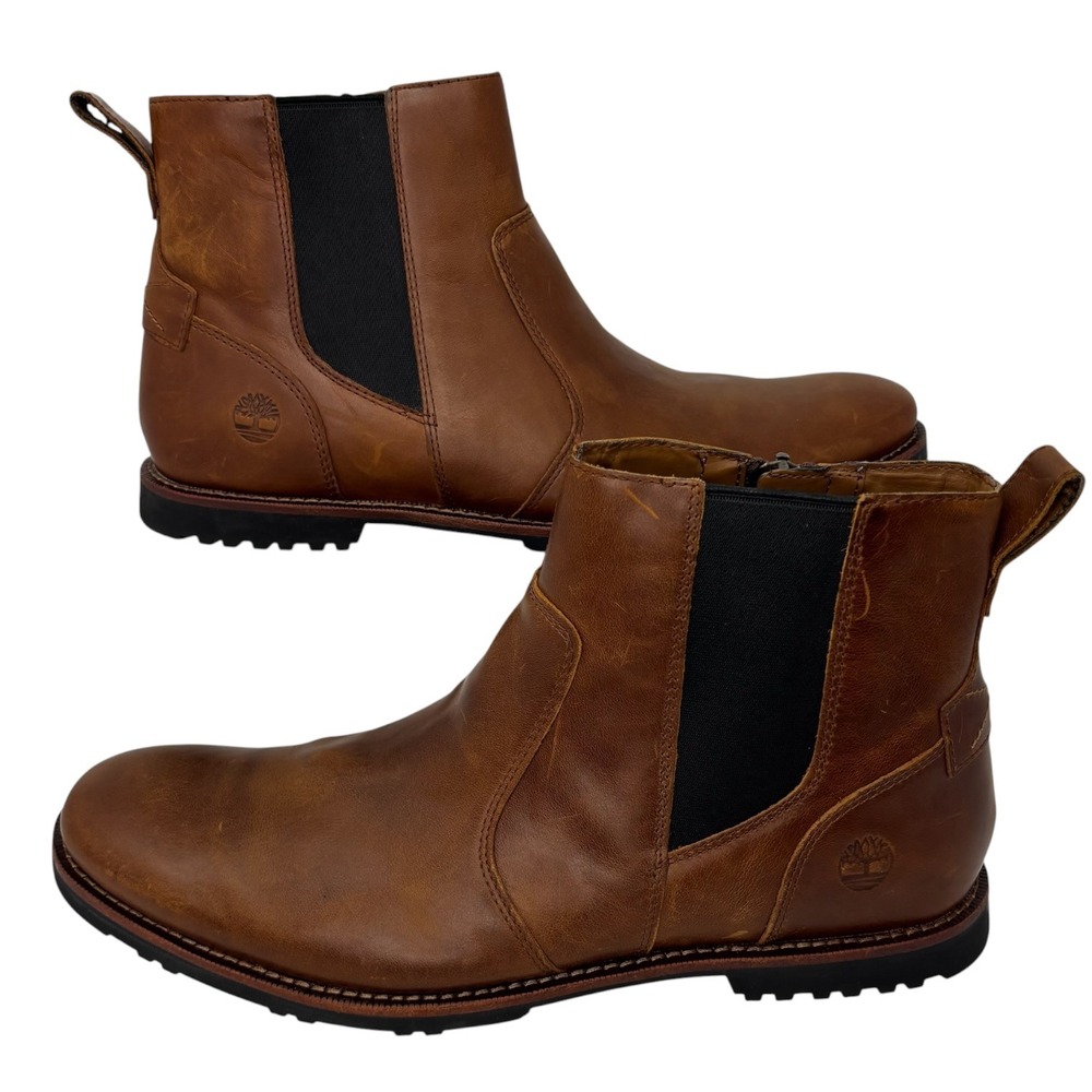 Timberland Kendrick A1N1K Chelsea Boots Mens 11 Brown Leather Side Zip Ankle